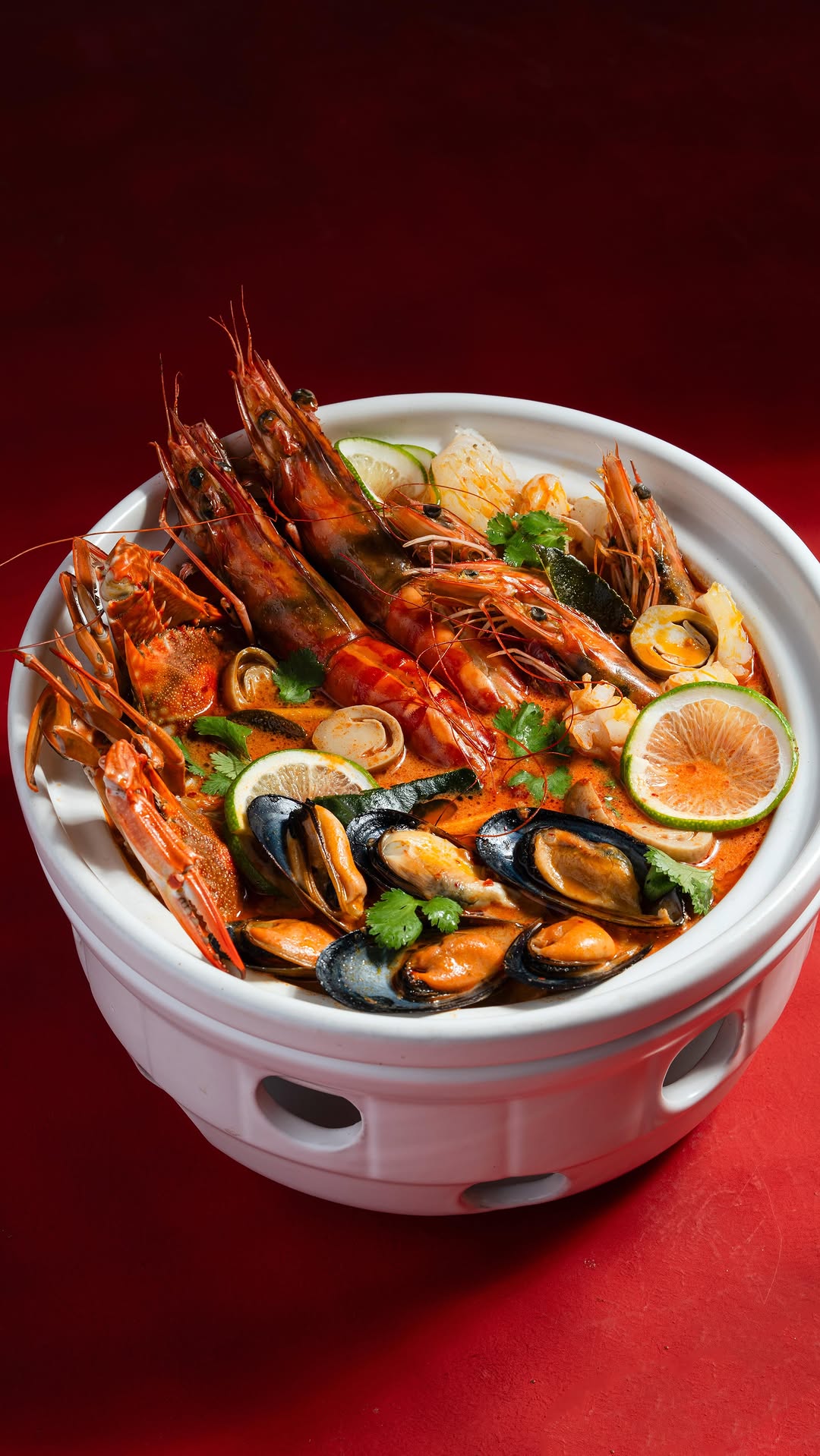 Tom Yum soup — prawns, mussels, lemongrass